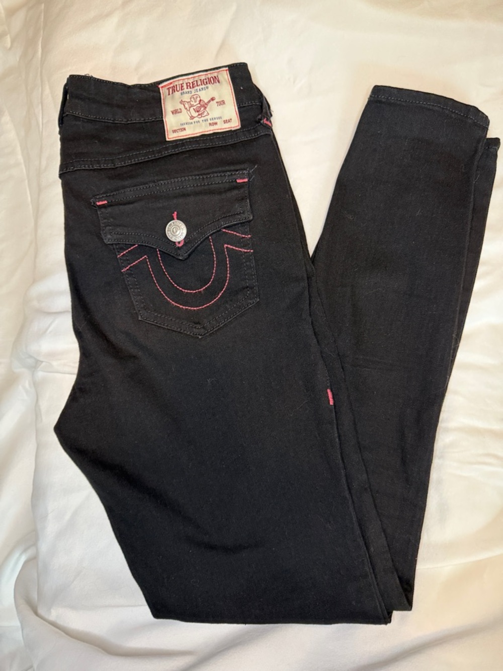 True Religion Black Skinny Jeans with Pink Contrast Stitching